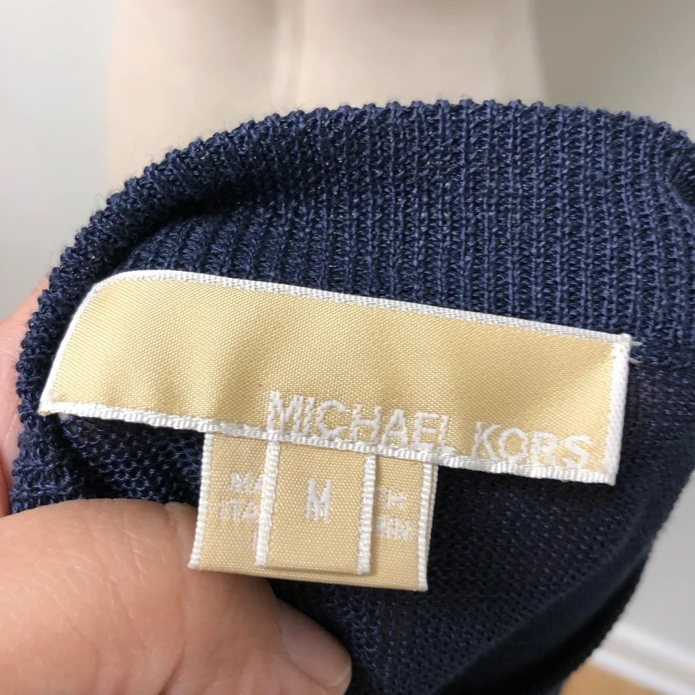 Michael Kors Cardigan Womens Medium Indigo Blue‎ Linen Silk V-Neck Minimalist